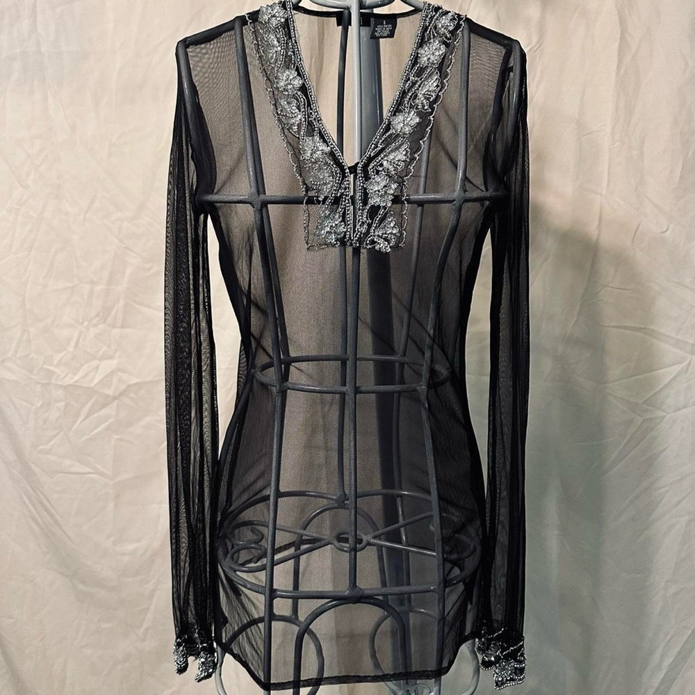 Black Sequin Mesh Long Sleeve Shirt Rue 21 | Small